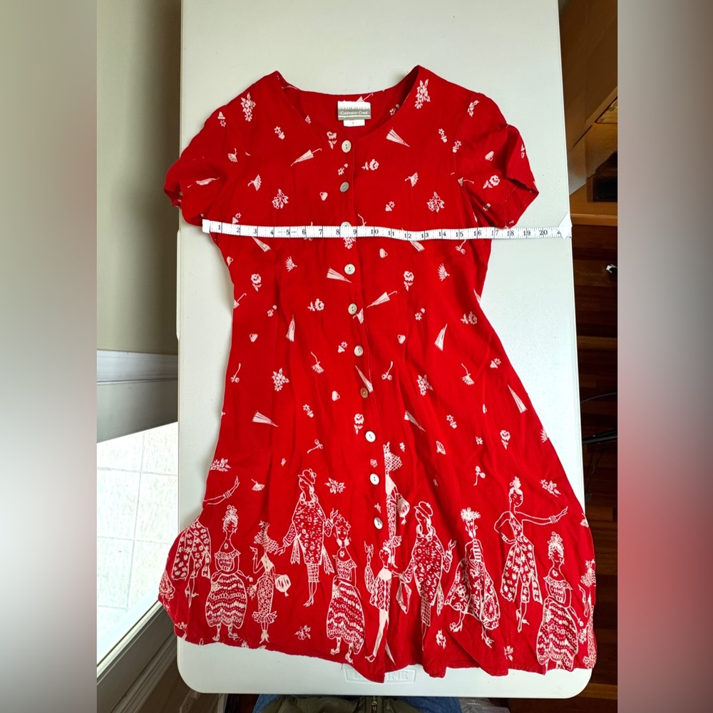 Vintage Coldwater Creek Red Rayon Button Front Dress Size Small - Picture 9 of 15